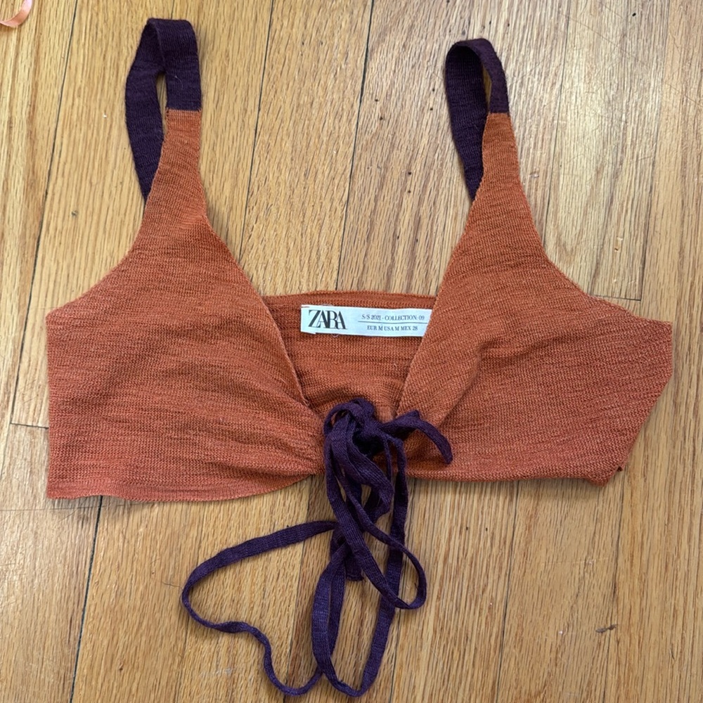 Zara Orange and Purple Knotted Top